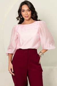Blusa Ivana Manga Longa Com Prega Frente - Rosa