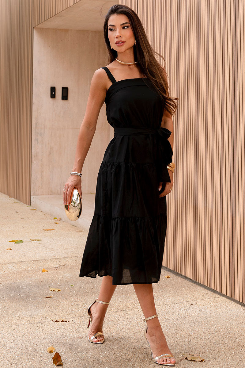 Vestido Felicia Com Alça e Faixa - Preto