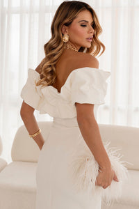 Vestido Driely Midi Decote V Com Babados - Off White