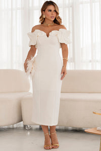 Vestido Driely Midi Decote V Com Babados - Off White