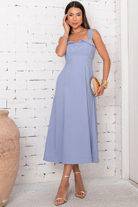 Vestido Rochele Midi Com Alça Larga - Azul