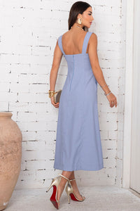 Vestido Rochele Midi Com Alça Larga - Azul