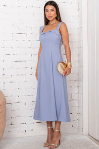 Vestido Rochele Midi Com Alça Larga - Azul