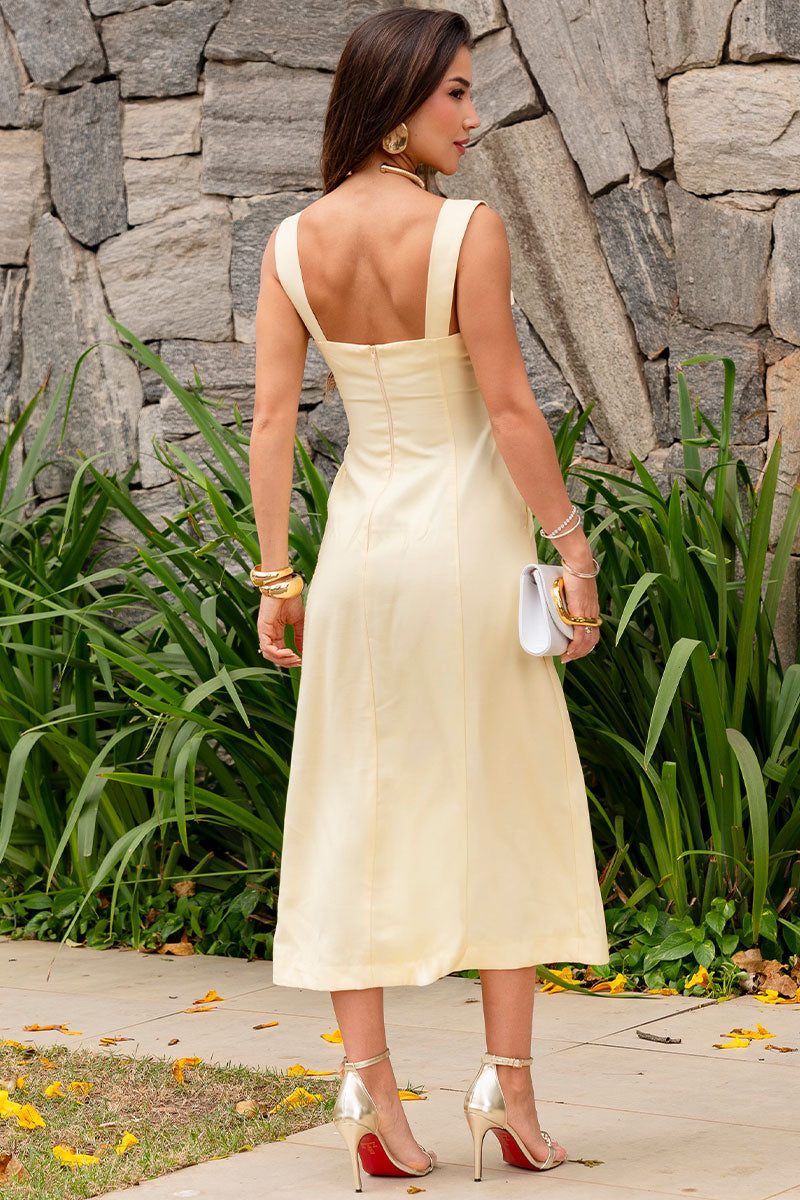 Vestido Rochele Midi Com Alça Larga - Amarelo