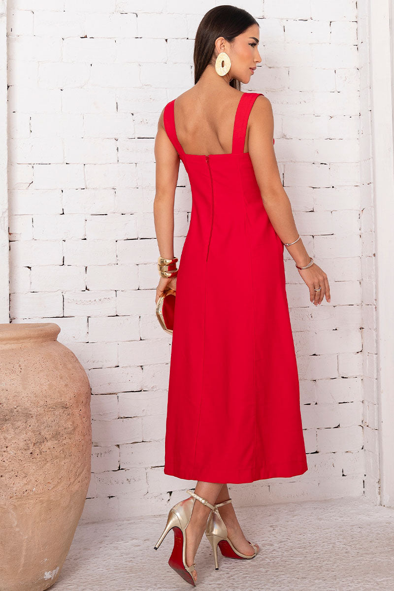Vestido Rochele Midi Com Alça Larga - Vermelho