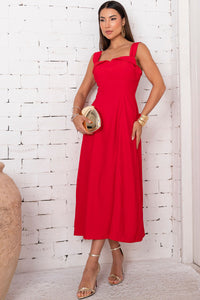 Vestido Rochele Midi Com Alça Larga - Vermelho