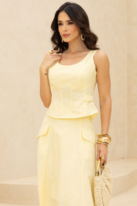 Conjunto Darlene Blusa Saia Com Zíper - Amarelo