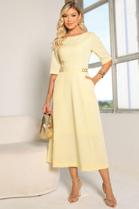 Vestido Hebe Midi Manga Curta Com detalhe Metal - Amarelo