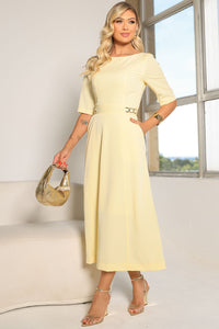 Vestido Hebe Midi Manga Curta Com detalhe Metal - Amarelo