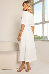 Vestido Hebe Midi Manga Curta Com detalhe Metal - Off White