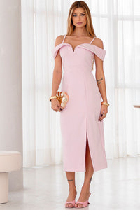 Vestido Clarita Midi Ombro a Ombro Com Alça - Rosê