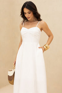 Vestido Elizandra Com Alça Fina e Prega no Busto - Off White