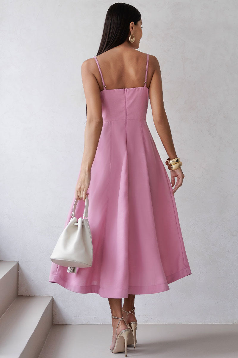 Vestido Elizandra Com Alça Fina e Prega no Busto - Rose