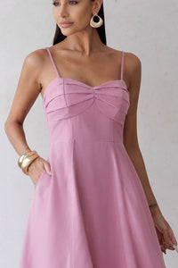 Vestido Elizandra Com Alça Fina e Prega no Busto - Rose