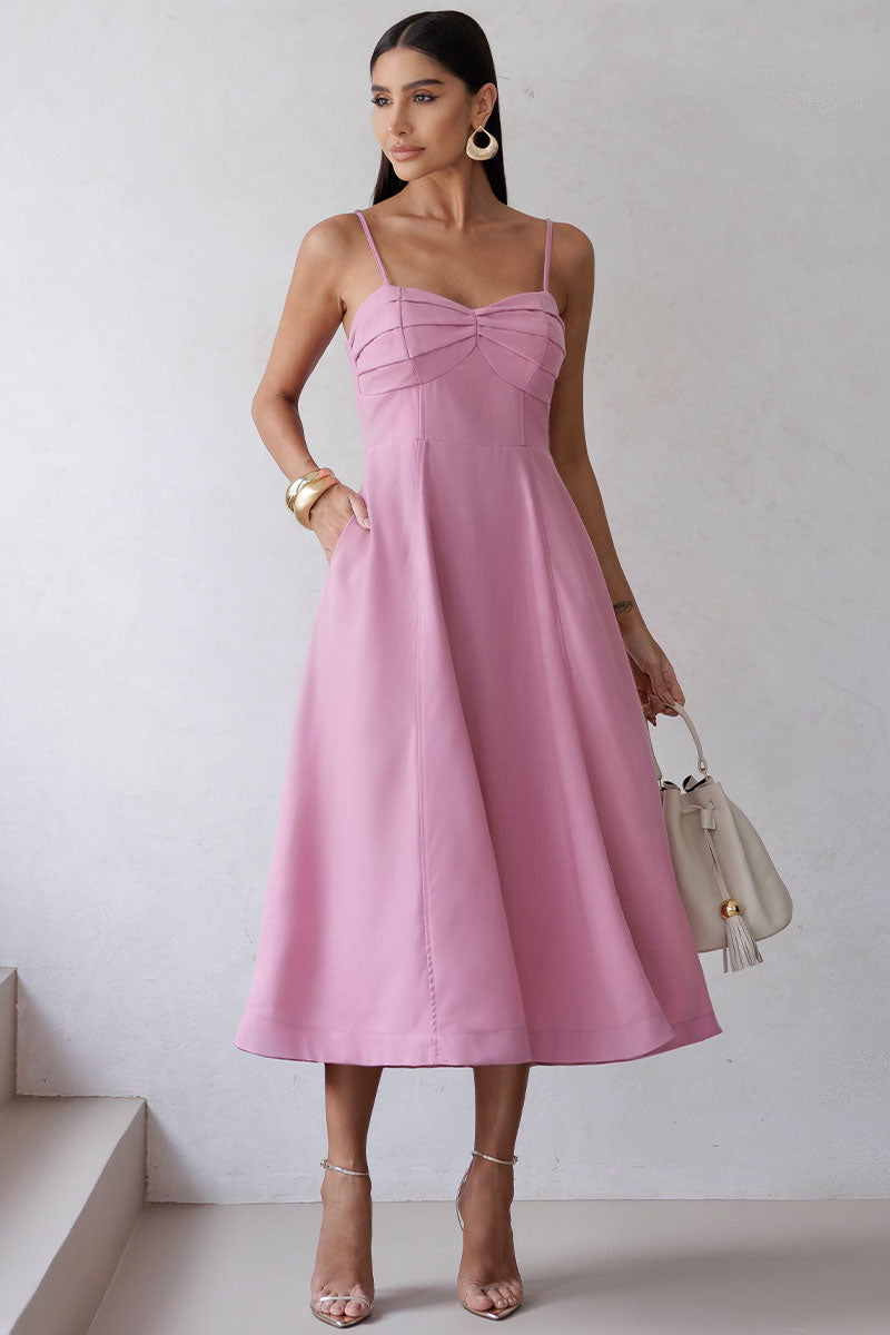 Vestido Elizandra Com Alça Fina e Prega no Busto - Rose