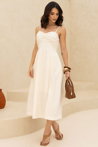 Vestido Elizandra Com Alça Fina e Prega no Busto - Bege