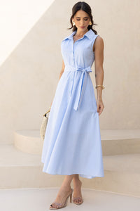 Vestido Cassaiana Midi Listrado Com Botão - Azul