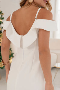 Vestido Aurora Midi Com Alça, Fenda e Babado - Off White