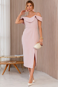 Vestido Aurora Midi Com Alça, Fenda e Babado - Rosa