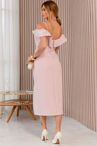 Vestido Aurora Midi Com Alça, Fenda e Babado - Rosa