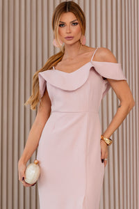 Vestido Aurora Midi Com Alça, Fenda e Babado - Rosa