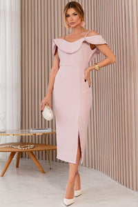 Vestido Aurora Midi Com Alça, Fenda e Babado - Rosa