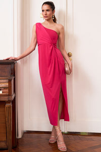 Vestido Ariadine Midi Um Ombro Só Com Fenda -  Fucsia
