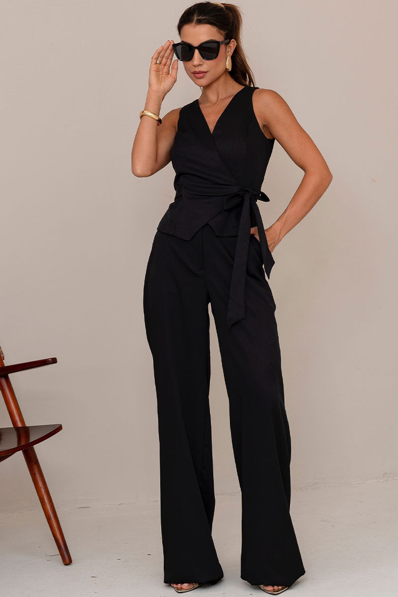 Conjunto Melina Calça e Blusa Transpassada - Preto