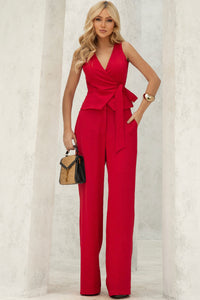 Conjunto Melina Calça Com Blusa Transpassada - Vermelho