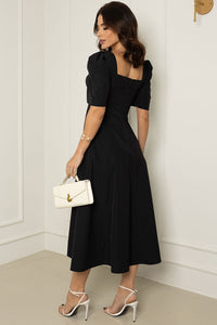 Vestido Dafny Decote V Com  Manga e Prega - Preto