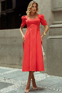 Vestido Dafny Decote V Com  Manga e Prega - Vermelho