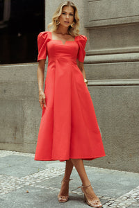 Vestido Dafny Decote V Com  Manga e Prega - Vermelho