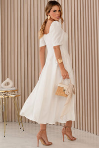 Vestido Dafny Decote V Com  Manga e Prega - Off White