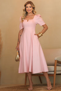 Vestido Dafny Decote V Com  Manga e Prega - Rosa