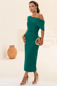 Vestido Fabi Midi Um Ombro Só com Zíper nas Costas - Verde