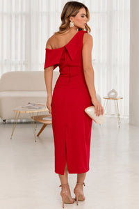 Vestido Fabi Midi Um Ombro Só com Zíper nas Costas - Vermelho