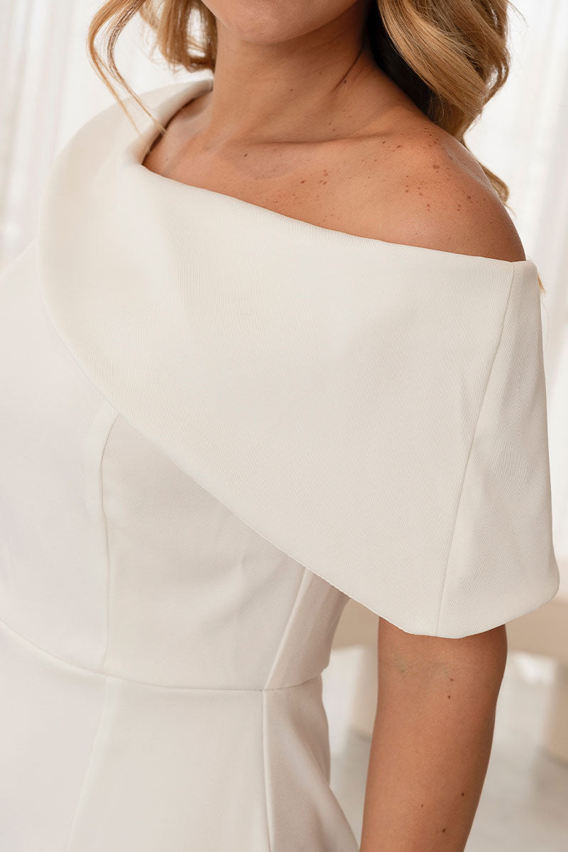 Vestido Fabi Midi Um Ombro Só com Zíper nas Costas - Off White