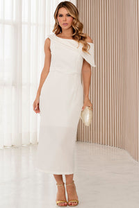 Vestido Fabi Midi Um Ombro Só com Zíper nas Costas - Off White