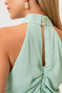 Vestido Linik Longo Crepe Drapeado Com Zíper nas Costas - Verde