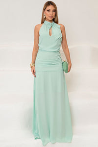 Vestido Linik Longo Crepe Drapeado Com Zíper nas Costas - Verde