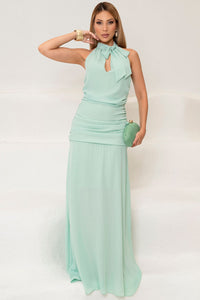 Vestido Linik Longo Crepe Drapeado Com Zíper nas Costas - Verde