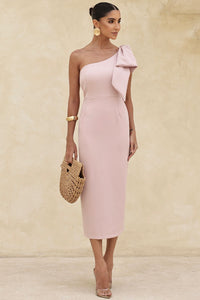 Vestido Samanta Midi Um Ombro Só Com Detalhe  de Laço - Rose