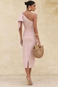 Vestido Samanta Midi Um Ombro Só Com Detalhe  de Laço - Rose