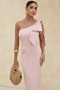 Vestido Samanta Midi Um Ombro Só Com Detalhe  de Laço - Rose