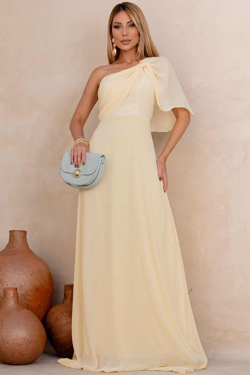 Vestido Jamile Longo Um Ombro Só - Amarelo