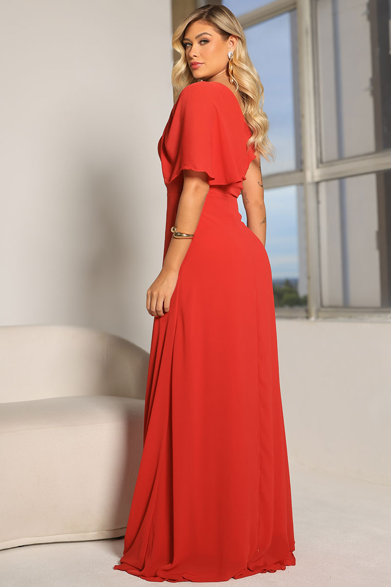 Vestido Jamile Longo Um Ombro Só - Vermelho