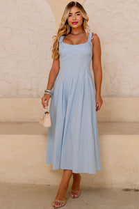 Vestido Ornela Com Pregas e Detalhe Laço Na Alça - Azul