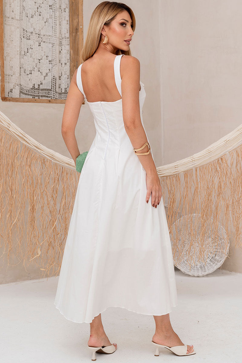 Vestido Ornela Com Pregas e Detalhe Laço Na Alça - Branco