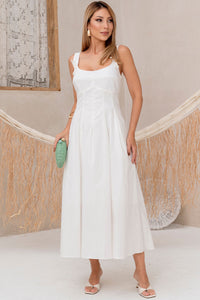 Vestido Ornela Com Pregas e Detalhe Laço Na Alça - Branco