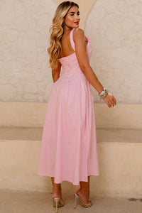 Vestido Ornela Com Pregas e Detalhe Laço Na Alça - Rosa